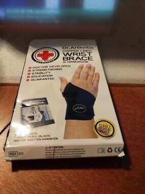 NEW BOX ! Dr. Arthritis Copper Lined Wrist Brace Relief Tendonitis Arthritis